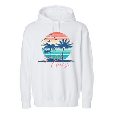 Santa Cruz Vintage Summer Vibes Beach Sunset Retro Palm Tree Garment-Dyed Fleece Hoodie