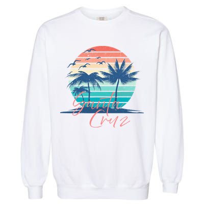 Santa Cruz Vintage Summer Vibes Beach Sunset Retro Palm Tree Garment-Dyed Sweatshirt