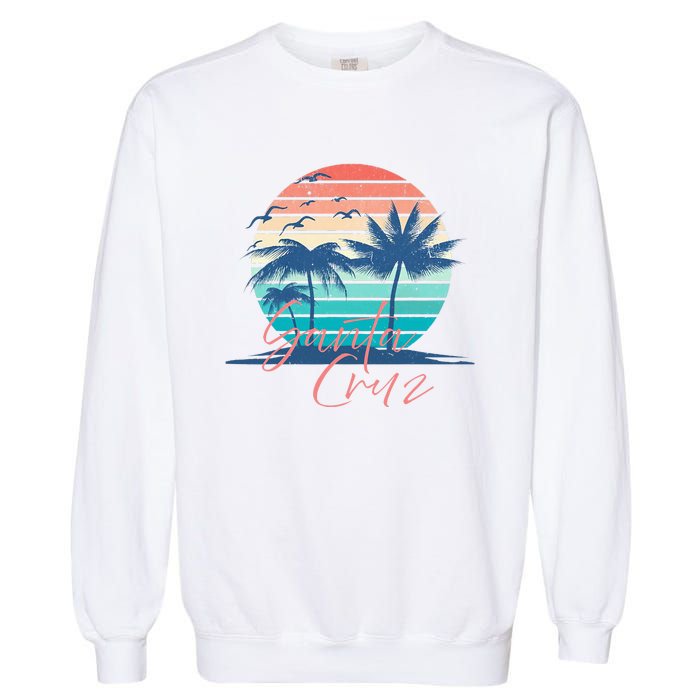 Santa Cruz Vintage Summer Vibes Beach Sunset Retro Palm Tree Garment-Dyed Sweatshirt