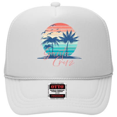 Santa Cruz Vintage Summer Vibes Beach Sunset Retro Palm Tree High Crown Mesh Back Trucker Hat