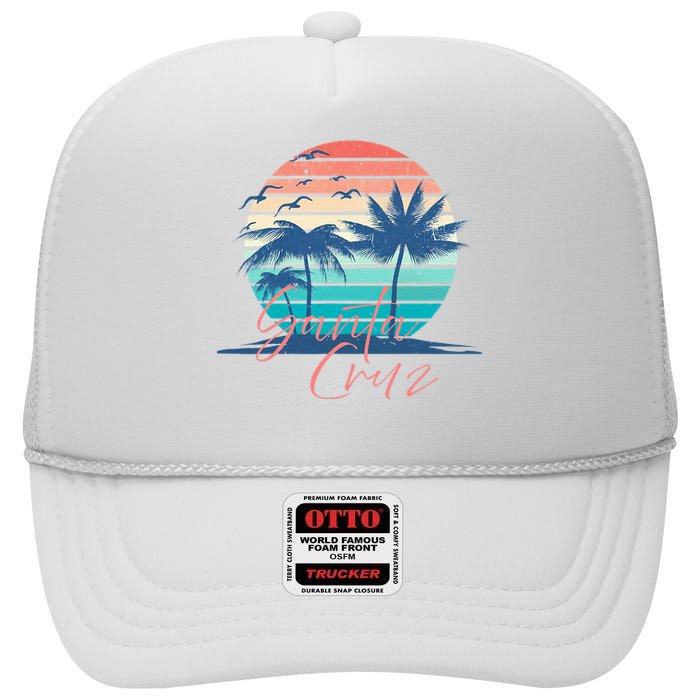 Santa Cruz Vintage Summer Vibes Beach Sunset Retro Palm Tree High Crown Mesh Back Trucker Hat