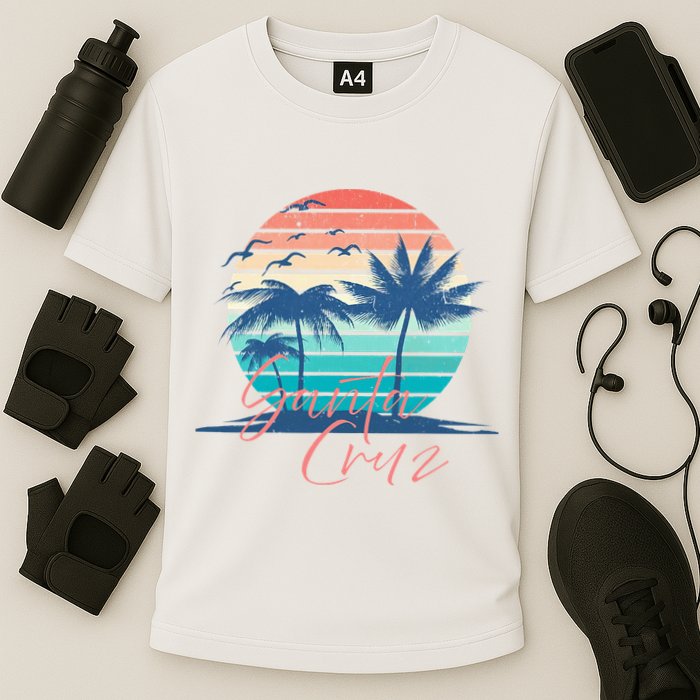 Santa Cruz Vintage Summer Vibes Beach Sunset Retro Palm Tree Performance Shirt