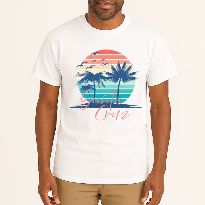 Santa Cruz Vintage Summer Vibes Beach Sunset Retro Palm Tree Tall T-Shirt