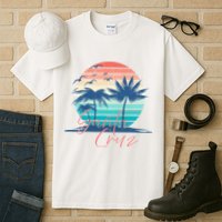 Santa Cruz Vintage Summer Vibes Beach Sunset Retro Palm Tree Tall T-Shirt