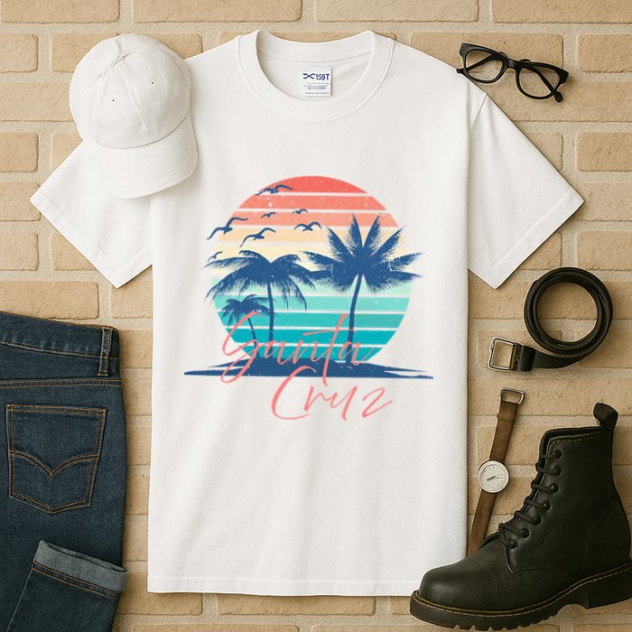 Santa Cruz Vintage Summer Vibes Beach Sunset Retro Palm Tree Tall T-Shirt