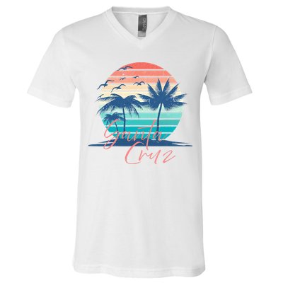Santa Cruz Vintage Summer Vibes Beach Sunset Retro Palm Tree V-Neck T-Shirt