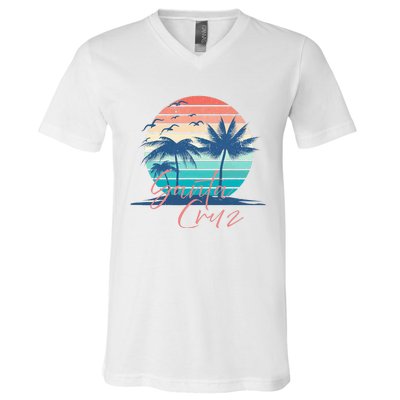 Santa Cruz Vintage Summer Vibes Beach Sunset Retro Palm Tree V-Neck T-Shirt