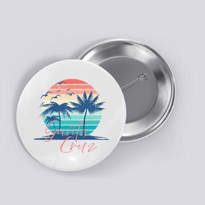 Santa Cruz Vintage Summer Vibes Beach Sunset Retro Palm Tree Button