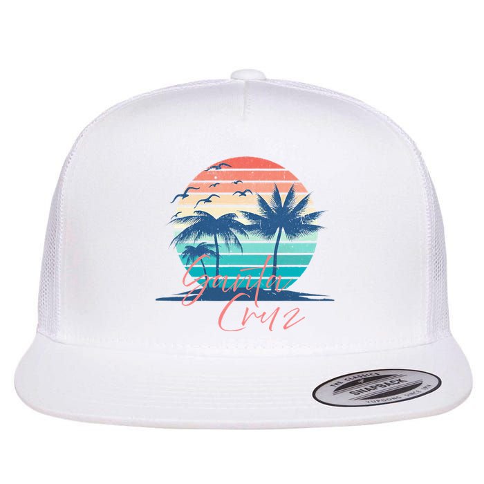 Santa Cruz Vintage Summer Vibes Beach Sunset Retro Palm Tree Flat Bill Trucker Hat