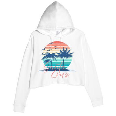 Santa Cruz Vintage Summer Vibes Beach Sunset Retro Palm Tree Crop Fleece Hoodie