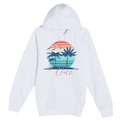 Santa Cruz Vintage Summer Vibes Beach Sunset Retro Palm Tree Premium Pullover Hoodie