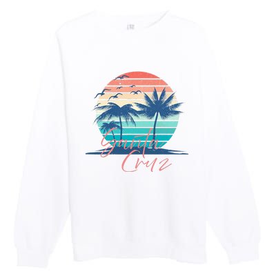 Santa Cruz Vintage Summer Vibes Beach Sunset Retro Palm Tree Premium Crewneck Sweatshirt