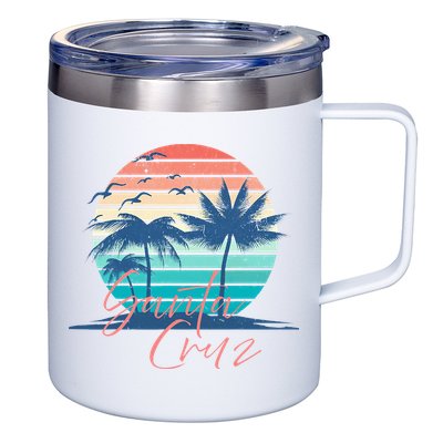Santa Cruz Vintage Summer Vibes Beach Sunset Retro Palm Tree 12oz Stainless Steel Coffee Mug