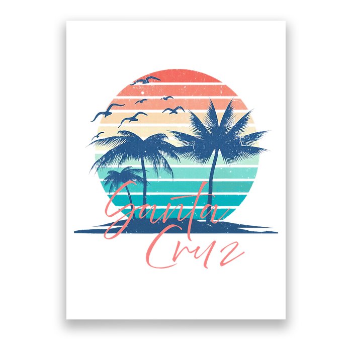 Santa Cruz Vintage Summer Vibes Beach Sunset Retro Palm Tree Poster