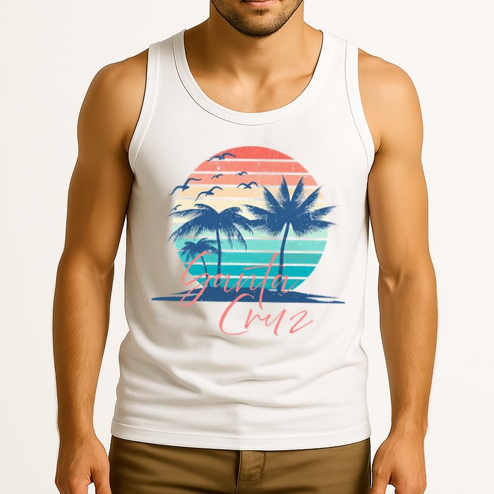 Santa Cruz Vintage Summer Vibes Beach Sunset Retro Palm Tree Tank Top