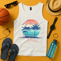 Santa Cruz Vintage Summer Vibes Beach Sunset Retro Palm Tree Tank Top