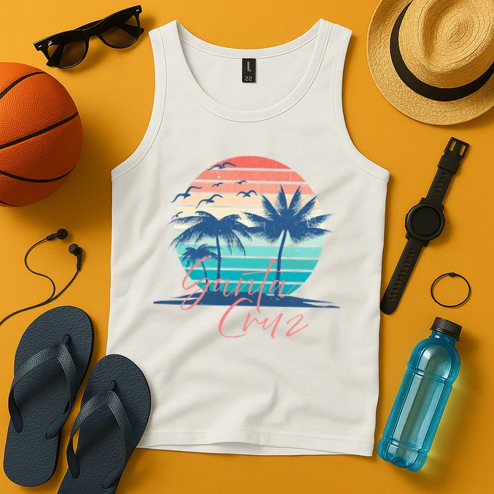 Santa Cruz Vintage Summer Vibes Beach Sunset Retro Palm Tree Tank Top