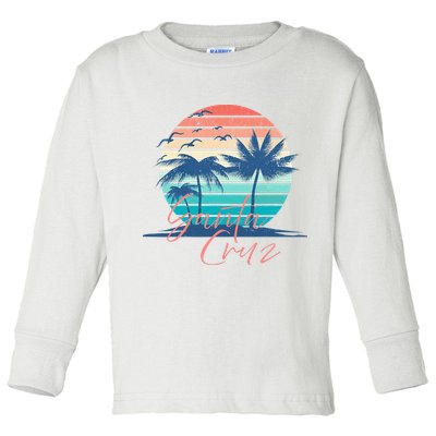 Santa Cruz Vintage Summer Vibes Beach Sunset Retro Palm Tree Toddler Long Sleeve Shirt