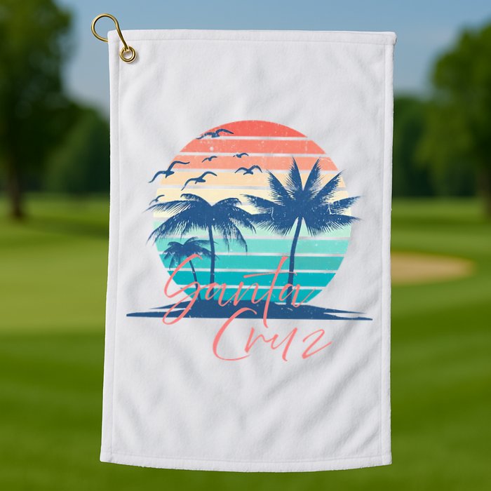 Santa Cruz Vintage Summer Vibes Beach Sunset Retro Palm Tree Golf Towel