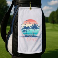 Santa Cruz Vintage Summer Vibes Beach Sunset Retro Palm Tree Golf Towel
