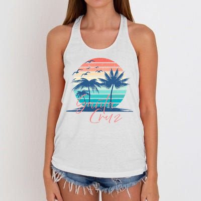 Santa Cruz Vintage Summer Vibes Beach Sunset Retro Palm Tree Women's Knotted Racerback Tank