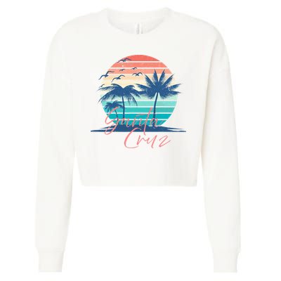 Santa Cruz Vintage Summer Vibes Beach Sunset Retro Palm Tree Cropped Pullover Crew