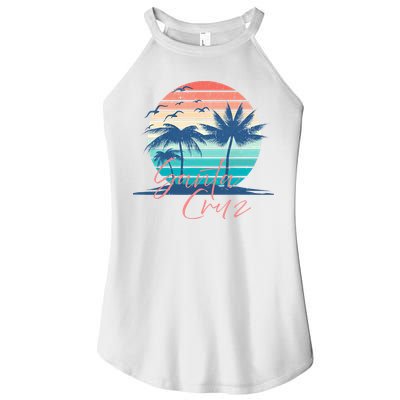 Santa Cruz Vintage Summer Vibes Beach Sunset Retro Palm Tree Women's Perfect Tri Rocker Tank