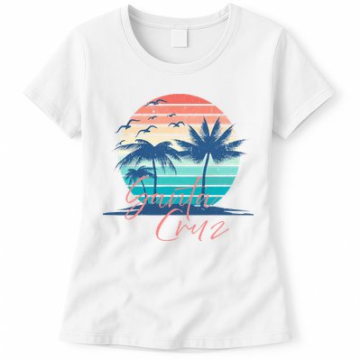 Santa Cruz Vintage Summer Vibes Beach Sunset Retro Palm Tree Womens T-Shirt