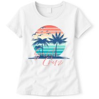 Santa Cruz Vintage Summer Vibes Beach Sunset Retro Palm Tree Womens T-Shirt