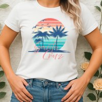 Santa Cruz Vintage Summer Vibes Beach Sunset Retro Palm Tree Womens T-Shirt