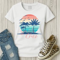 Santa Cruz Vintage Summer Vibes Beach Sunset Retro Palm Tree Womens T-Shirt