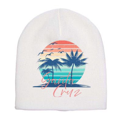 Santa Cruz Vintage Summer Vibes Beach Sunset Retro Palm Tree Short Acrylic Beanie