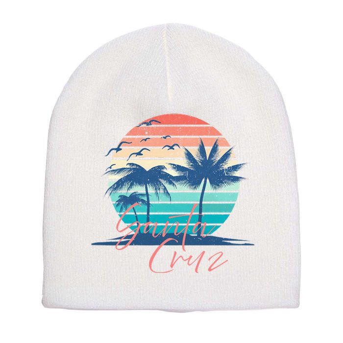 Santa Cruz Vintage Summer Vibes Beach Sunset Retro Palm Tree Short Acrylic Beanie