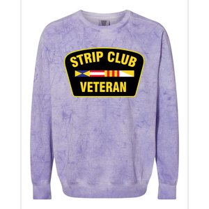 Strip Club Veteran Funny Joke Club Badge Emblem Humor Graphic Colorblast Crewneck Sweatshirt