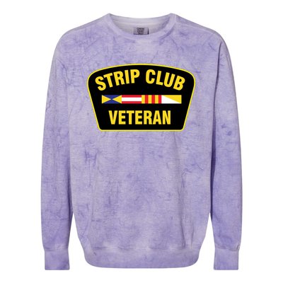 Strip Club Veteran Funny Joke Club Badge Emblem Humor Graphic Colorblast Crewneck Sweatshirt