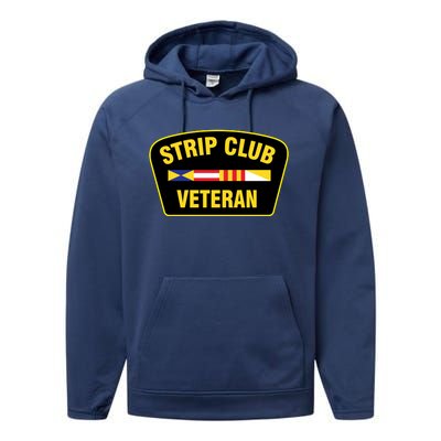 Strip Club Veteran Funny Joke Club Badge Emblem Humor Graphic Performance Fleece Hoodie