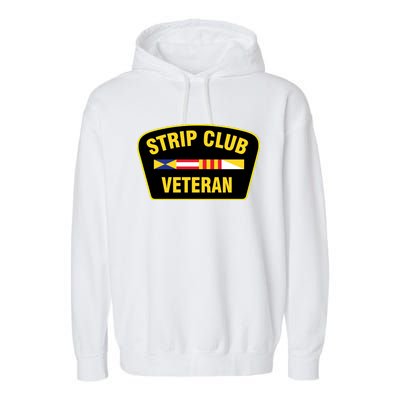 Strip Club Veteran Funny Joke Club Badge Emblem Humor Graphic Garment-Dyed Fleece Hoodie