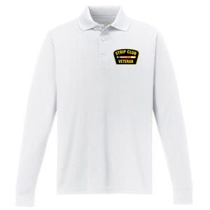 Strip Club Veteran Funny Joke Club Badge Emblem Humor Graphic Performance Long Sleeve Polo