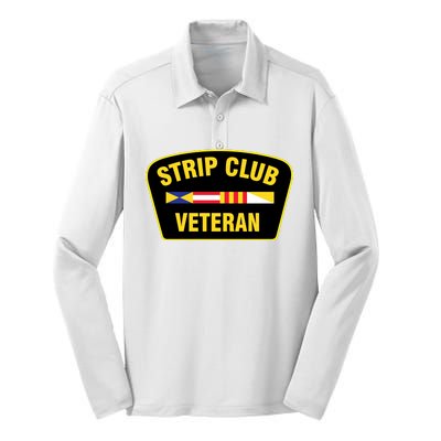 Strip Club Veteran Funny Joke Club Badge Emblem Humor Graphic Silk Touch Performance Long Sleeve Polo