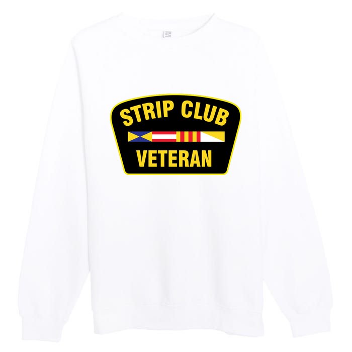 Strip Club Veteran Funny Joke Club Badge Emblem Humor Graphic Premium Crewneck Sweatshirt