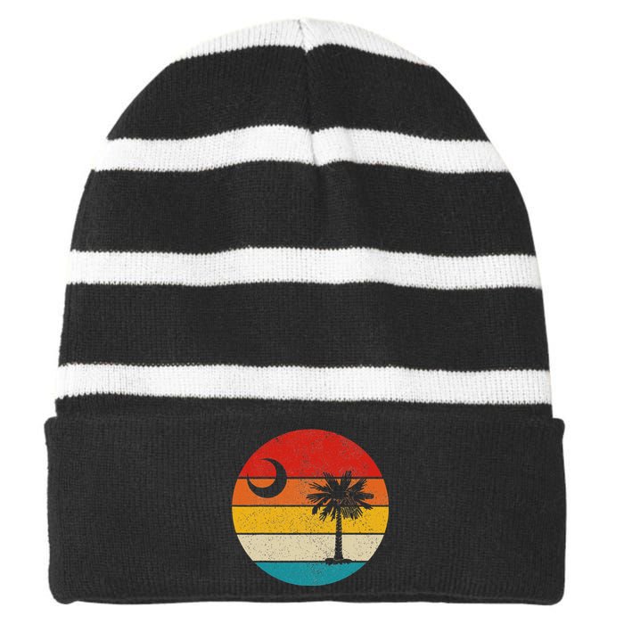 South Carolina Vintage State Flag Palmetto Moon SC Pride Striped Beanie with Solid Band