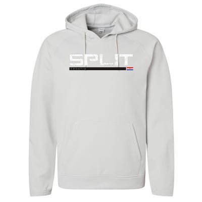 Split Croatia Vintage Retro Performance Fleece Hoodie