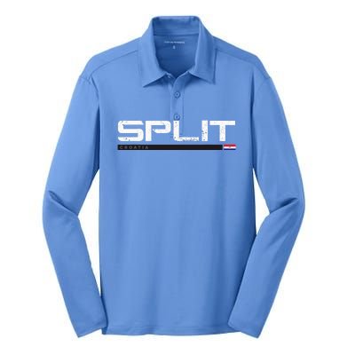 Split Croatia Vintage Retro Silk Touch Performance Long Sleeve Polo