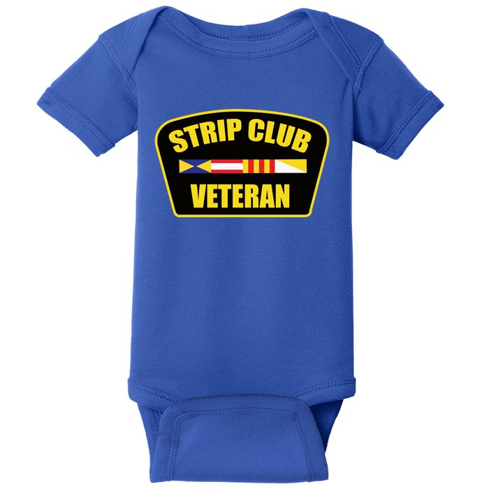 Strip Club Veteran Funny Joke Club Badge Emblem Humor Graphic Baby Bodysuit