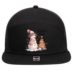 Snowman Christmas Vibes Cute Xmas Tree Winter Wonderland Tank Top 7 Panel Mesh Trucker Snapback Hat