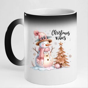 Snowman Christmas Vibes Cute Xmas Tree Winter Wonderland Tank Top 11oz Black Color Changing Mug