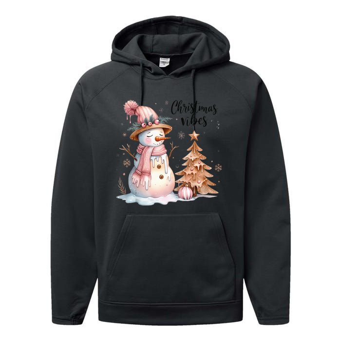 Snowman Christmas Vibes Cute Xmas Tree Winter Wonderland Tank Top Performance Fleece Hoodie