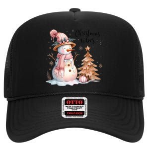 Snowman Christmas Vibes Cute Xmas Tree Winter Wonderland Tank Top High Crown Mesh Back Trucker Hat