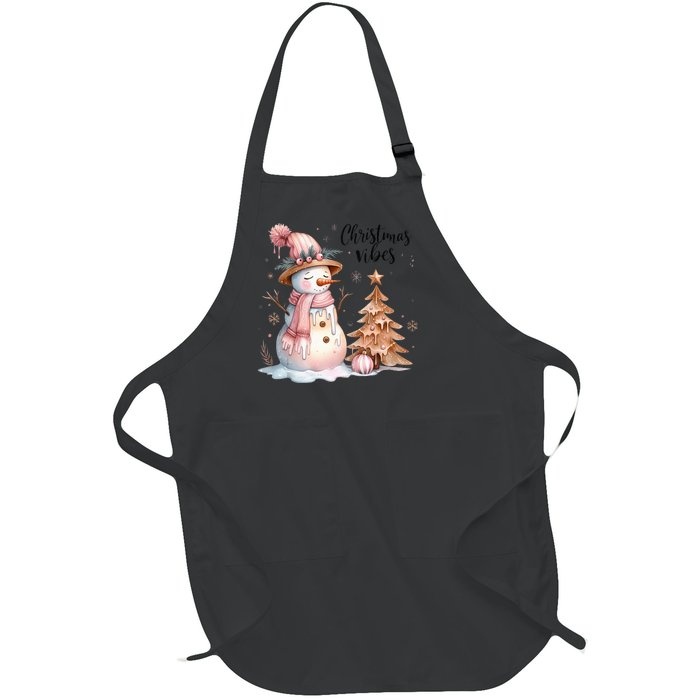 Snowman Christmas Vibes Cute Xmas Tree Winter Wonderland Tank Top Full-Length Apron With Pockets