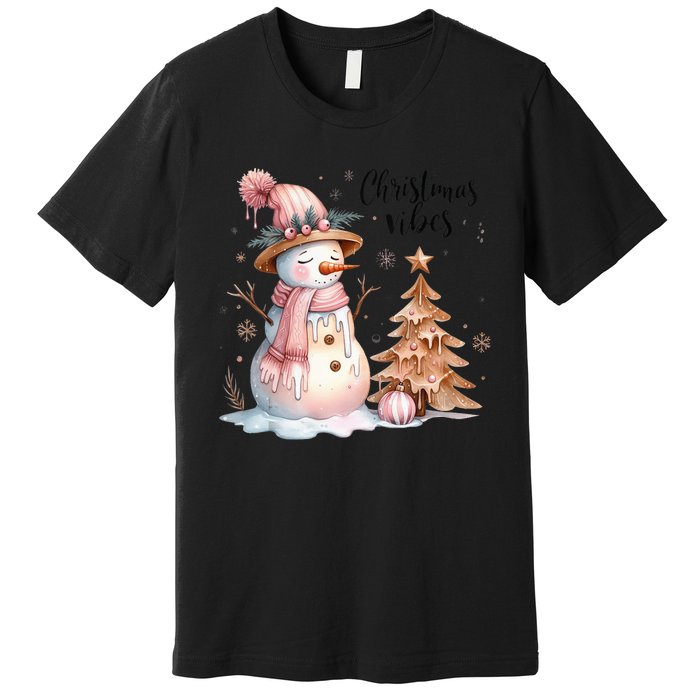 Snowman Christmas Vibes Cute Xmas Tree Winter Wonderland Tank Top Premium T-Shirt